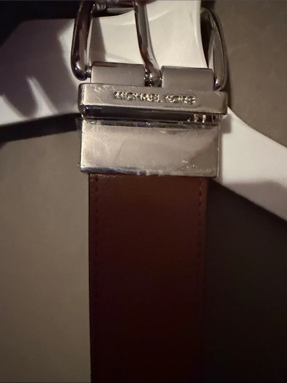 Michael Kors Brown Leather Belt with Silver Buckle